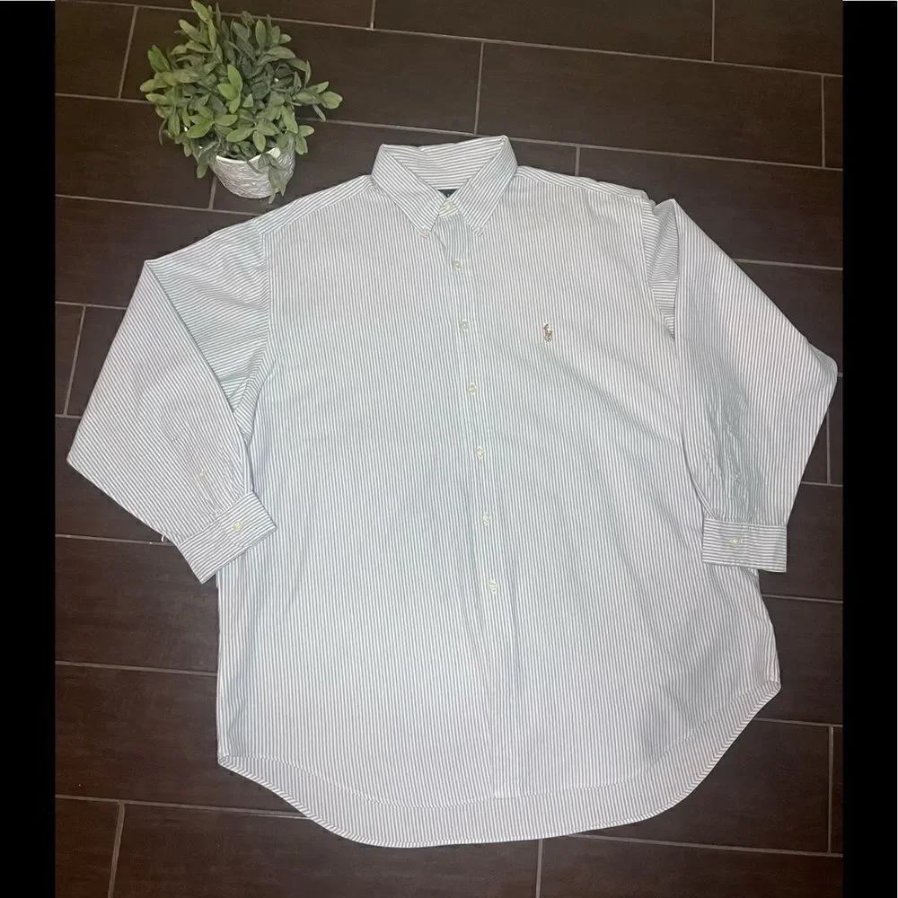 Ralph Lauren Yarmouth Chambray and white pinstriped dress button down sz 17.5
